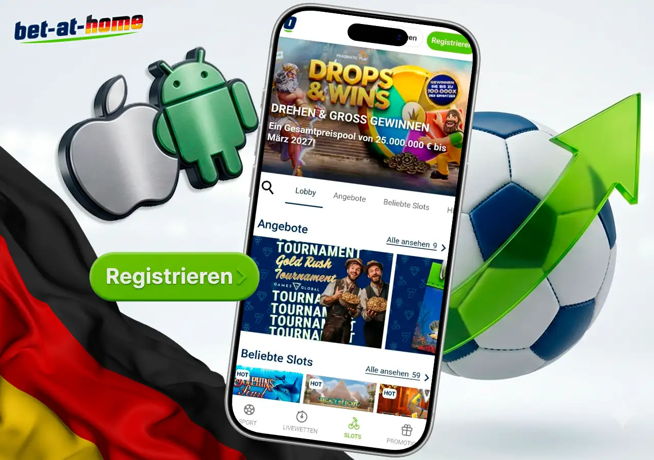 Die mobile bet-at-home App optimiert für iOS und Android Smartphones.